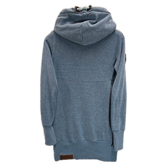 Naketano Brave New World Womens Longline Hoodie Sweatshirt Sz S Cowl Neck Blue - Picture 7 of 16